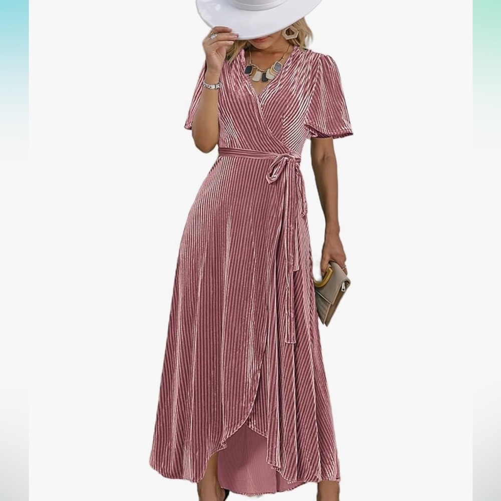 Women's Boho V Neck Ruffle Floral Wrap Maxi Dress